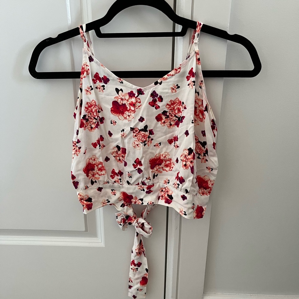 Forever 21 White Red Pink Floral Tie Back Top